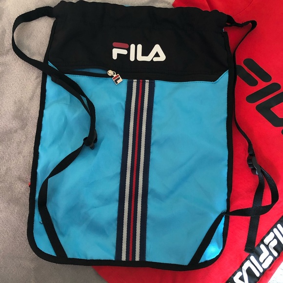FILA Adjustable Drawstring Backpack Nylon Blue Zip - Picture 7 of 16